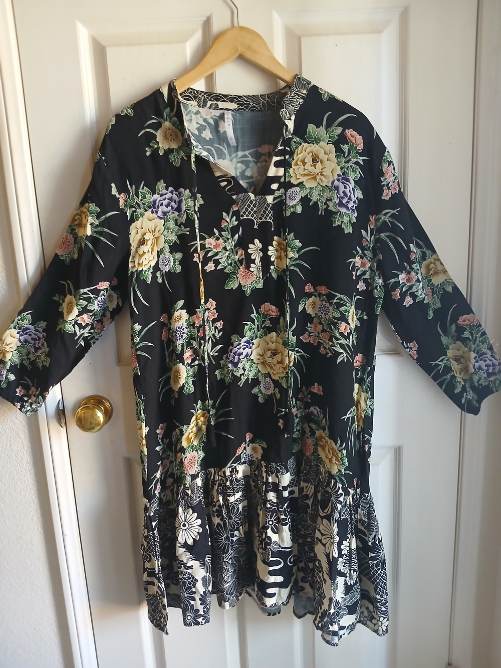 Lovelei Floral Black V-Neck Tiered Dress